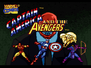 Captain America and the Avengers title screen for Super Nintendo
